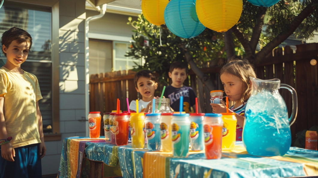 Kid selects flavored drinks at a party