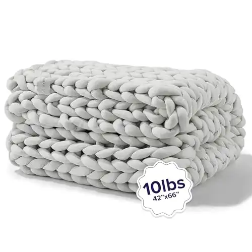 Gravity Chunky Knit Weighted Blanket for Adults, 10lbs Soft Grey (42" x 66") - Heavy Comfort Cotton Throw Blanket - Ultra-Soft & Breathable Premium Hand Knitted Blanket - Machine Washabl...