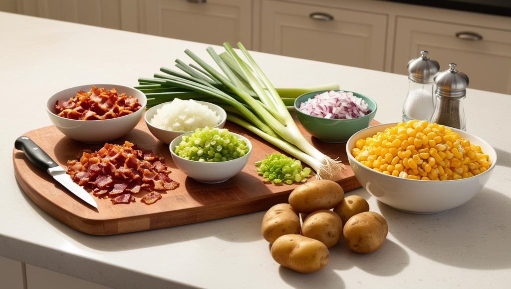 The ingedients for making corn chowder